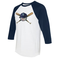 Seattle Mariners Tiny Turnip Women's Hat Crossbats 3/4-Sleeve Raglan T-Shirt - White/Navy - MLB on Sale