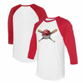 Cincinnati Reds Tiny Turnip Women's Hat Crossbats 3/4-Sleeve Raglan T-Shirt - White/Red - MLB Lifestyle