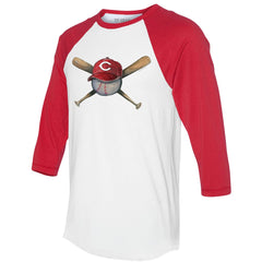 Cincinnati Reds Tiny Turnip Women's Hat Crossbats 3/4-Sleeve Raglan T-Shirt - White/Red - MLB Lifestyle