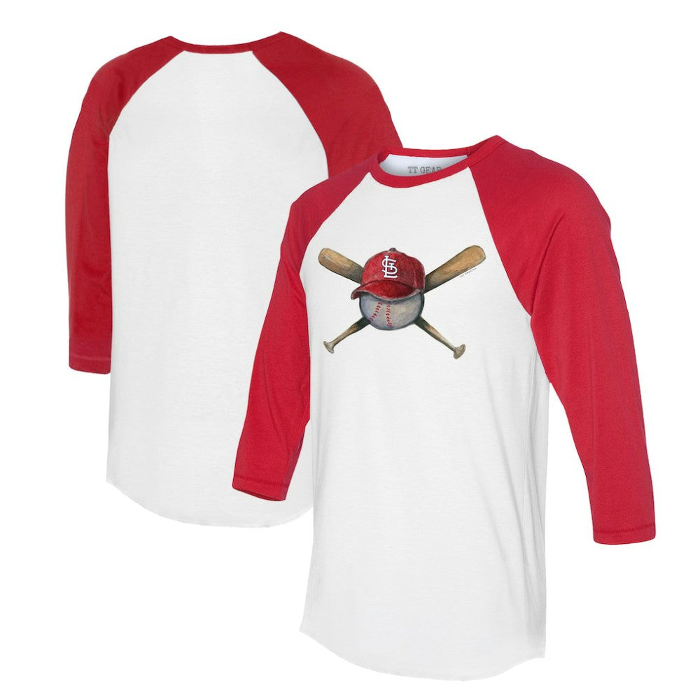 St. Louis Cardinals Tiny Turnip Women's Hat Crossbats 3/4-Sleeve Raglan T-Shirt - White/Red - MLB Discount