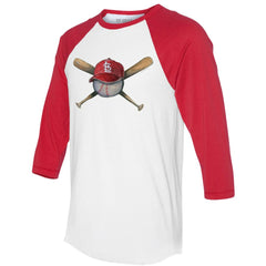 St. Louis Cardinals Tiny Turnip Women's Hat Crossbats 3/4-Sleeve Raglan T-Shirt - White/Red - MLB Discount