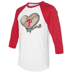 Philadelphia Phillies Tiny Turnip Women's Heart Banner 3/4-Sleeve Raglan T-Shirt - White/Red - MLB Online