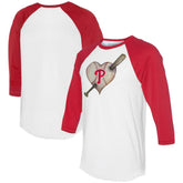 Philadelphia Phillies Tiny Turnip Women's Heart Bat 3/4-Sleeve Raglan T-Shirt - White/Red - MLB Lifestyle