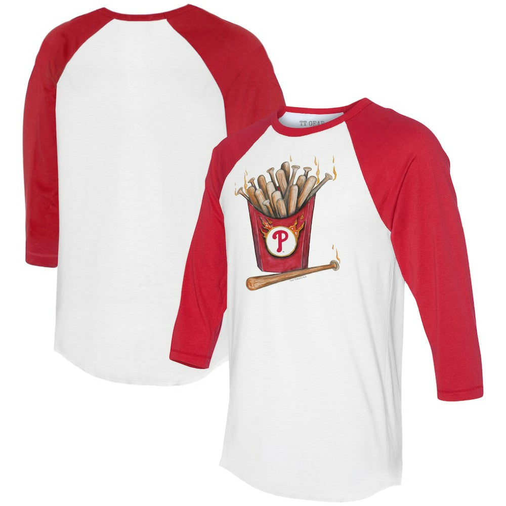 Philadelphia Phillies Tiny Turnip Women's Hot Bats 3/4-Sleeve Raglan T-Shirt - White/Red - MLB Sale