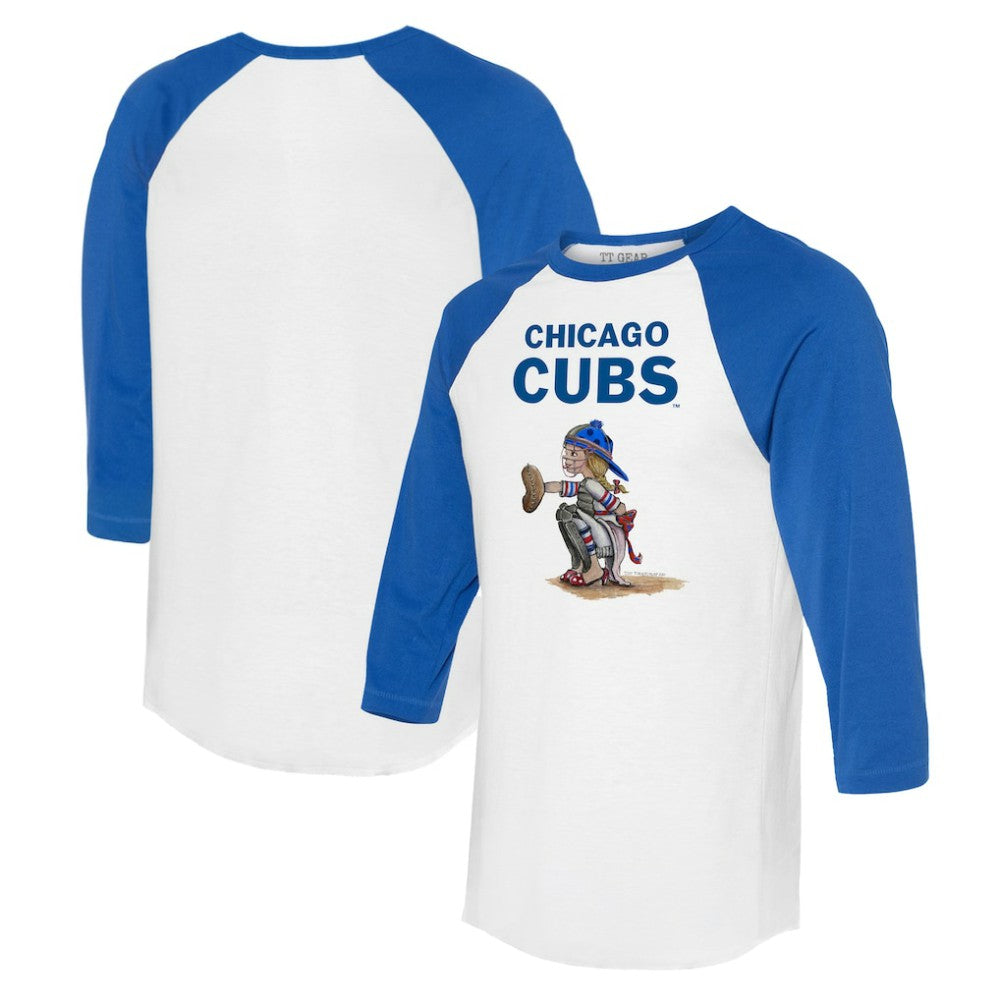 Chicago Cubs Tiny Turnip Women's Kate 3/4-Sleeve Raglan T-Shirt - White/Royal - MLB Lifestyle