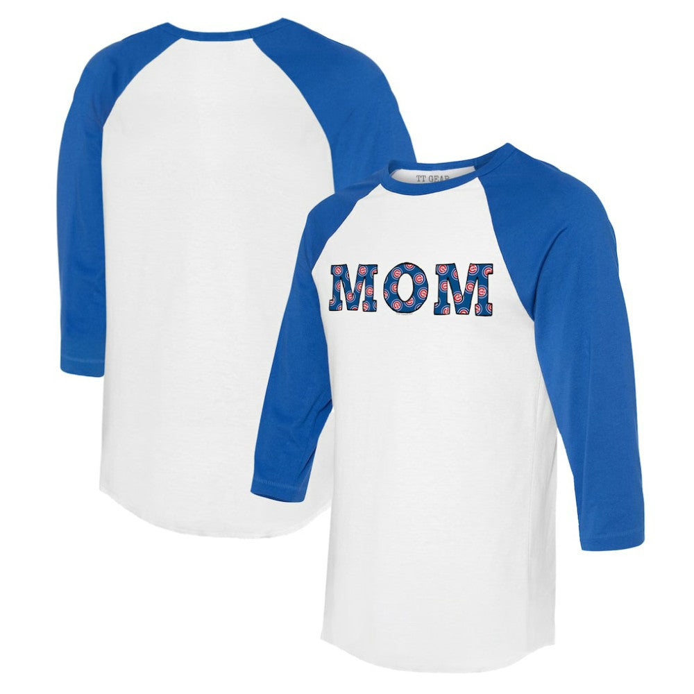 Chicago Cubs Tiny Turnip Women's Logo Mom 3/4-Sleeve Raglan T-Shirt - White/Royal - MLB Discount