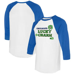 Chicago Cubs Tiny Turnip Women's Lucky Charm 3/4-Sleeve Raglan T-Shirt - White/Royal - MLB Lifestyle