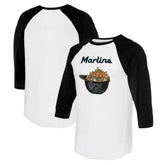 Miami Marlins Tiny Turnip Women's Nacho Helmet 3/4-Sleeve Raglan T-Shirt - White/Black - MLB Sale