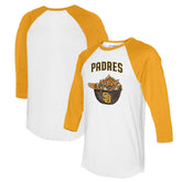 San Diego Padres Tiny Turnip Women's Nacho Helmet 3/4-Sleeve Raglan T-Shirt - White/Gold - MLB on Sale