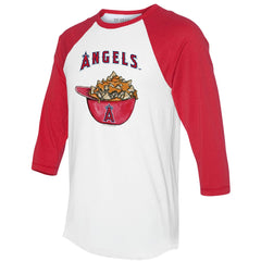 Los Angeles Angels Tiny Turnip Women's Nacho Helmet 3/4-Sleeve Raglan T-Shirt - White/Red - MLB Online