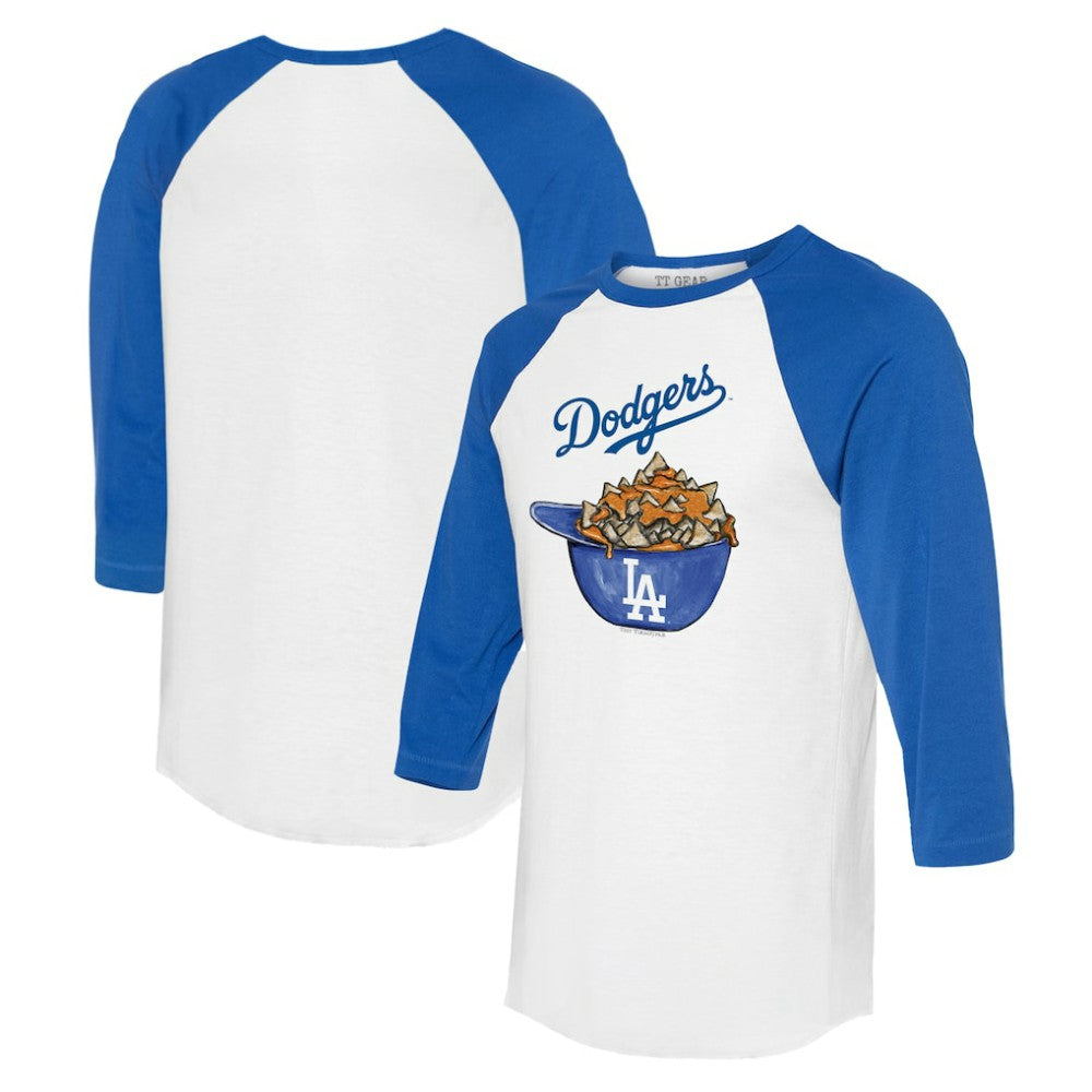 Los Angeles Dodgers Tiny Turnip Women's Nacho Helmet 3/4-Sleeve Raglan T-Shirt - White/Royal - MLB Discount