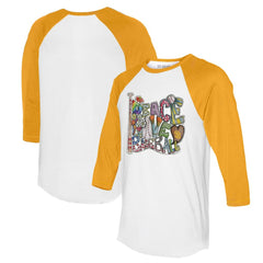 San Diego Padres Tiny Turnip Women's Peace Love Baseball 3/4-Sleeve Raglan T-Shirt - White/Gold - MLB on Sale