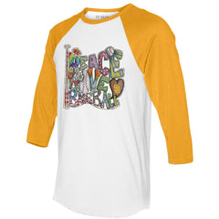 San Diego Padres Tiny Turnip Women's Peace Love Baseball 3/4-Sleeve Raglan T-Shirt - White/Gold - MLB on Sale