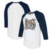 Minnesota Twins Tiny Turnip Women's Peace Love Baseball 3/4-Sleeve Raglan T-Shirt - White/Navy - MLB on Sale