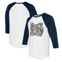Seattle Mariners Tiny Turnip Women's Peace Love Baseball 3/4-Sleeve Raglan T-Shirt - White/Navy - MLB Discount