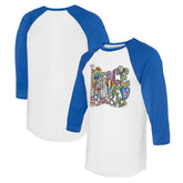 Toronto Blue Jays Tiny Turnip Women's Peace Love Baseball 3/4-Sleeve Raglan T-Shirt - White/Royal - MLB Lifestyle