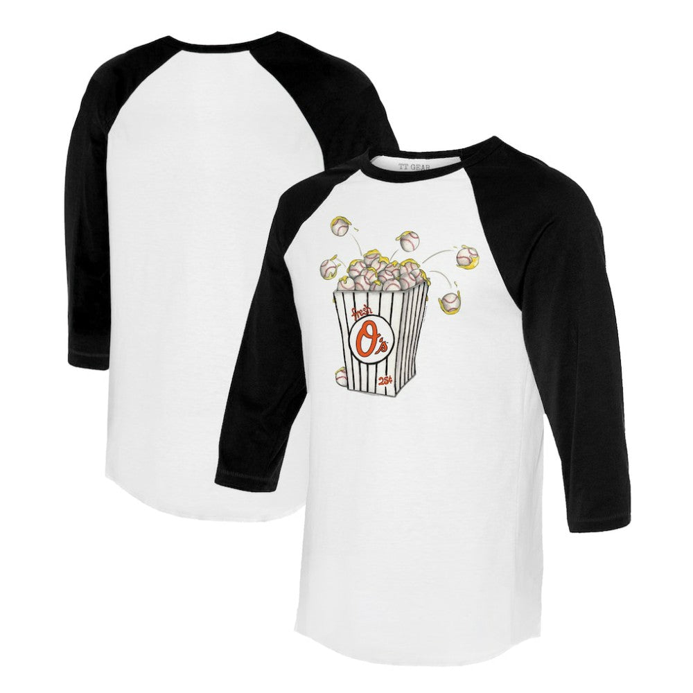 Baltimore Orioles Tiny Turnip Women's Popcorn 3/4-Sleeve Raglan T-Shirt - White/Black - MLB Online