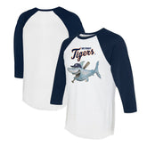 Detroit Tigers Tiny Turnip Women's Shark 3/4-Sleeve Raglan T-Shirt - White/Navy - MLB on Sale