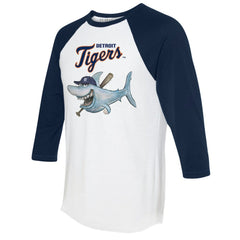 Detroit Tigers Tiny Turnip Women's Shark 3/4-Sleeve Raglan T-Shirt - White/Navy - MLB on Sale