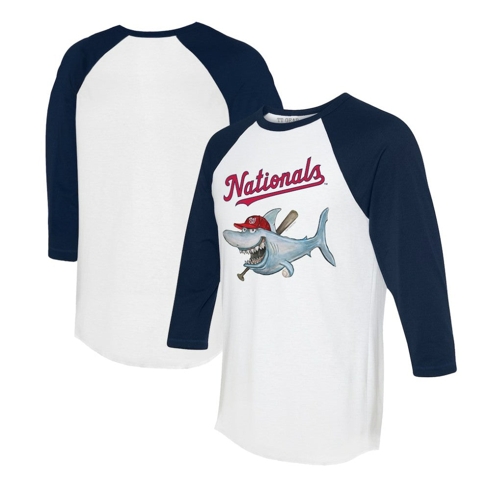 Washington Nationals Tiny Turnip Women's Shark 3/4-Sleeve Raglan T-Shirt - White/Navy - MLB Discount