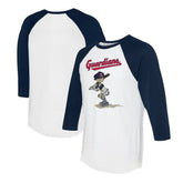Cleveland Guardians Tiny Turnip Women's Slugger 3/4-Sleeve Raglan T-Shirt - White/Navy - MLB Sale