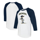 Milwaukee Brewers Tiny Turnip Women's Slugger 3/4-Sleeve Raglan T-Shirt - White/Navy - MLB on Sale
