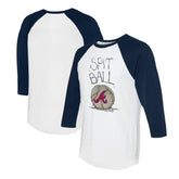 Atlanta Braves Tiny Turnip Women's Spit Ball 3/4-Sleeve Raglan T-Shirt - White/Navy - MLB on Sale