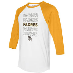 San Diego Padres Tiny Turnip Women's Stacked 3/4-Sleeve Raglan T-Shirt - White/Gold - MLB Lifestyle