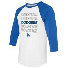 Los Angeles Dodgers Tiny Turnip Unisex Stacked 3/4-Sleeve Raglan T-Shirt - White/Royal - MLB Discount