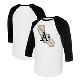 Athletics Tiny Turnip Unisex State Outline 3/4-Sleeve Raglan T-Shirt - White/Black - MLB Online