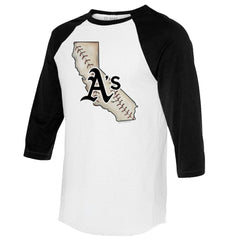 Athletics Tiny Turnip Unisex State Outline 3/4-Sleeve Raglan T-Shirt - White/Black - MLB Online