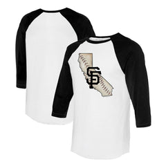 San Francisco Giants Tiny Turnip Unisex State Outline 3/4-Sleeve Raglan T-Shirt - White/Black - MLB Lifestyle