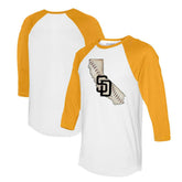 San Diego Padres Tiny Turnip Unisex State Outline 3/4-Sleeve Raglan T-Shirt - White/Gold - MLB Sale