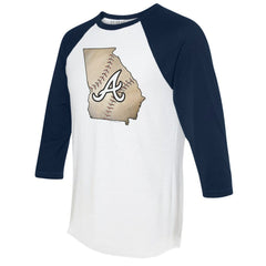 Atlanta Braves Tiny Turnip Unisex State Outline 3/4-Sleeve Raglan T-Shirt - White/Navy - MLB Sale