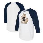 Detroit Tigers Tiny Turnip Unisex State Outline 3/4-Sleeve Raglan T-Shirt - White/Navy - MLB on Sale