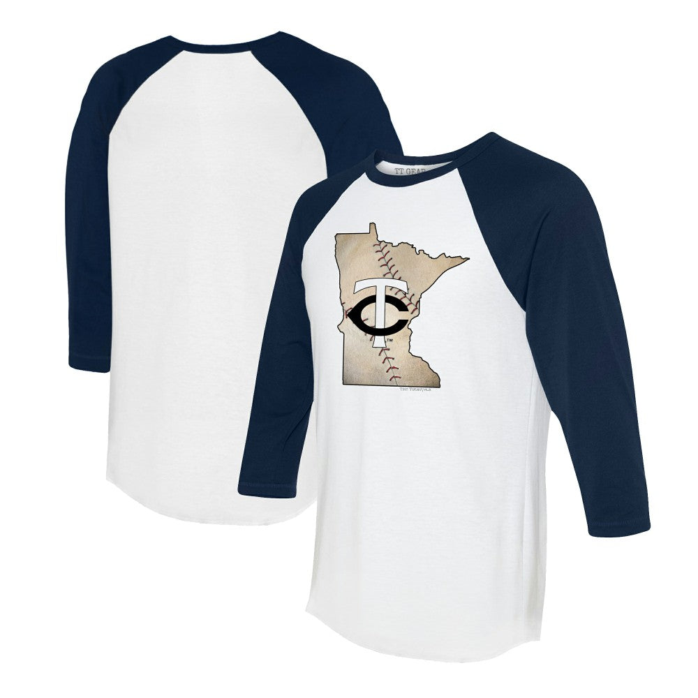 Minnesota Twins Tiny Turnip Unisex State Outline 3/4-Sleeve Raglan T-Shirt - White/Navy - MLB Sale