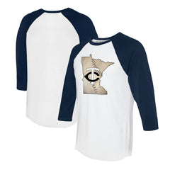 Minnesota Twins Tiny Turnip Unisex State Outline 3/4-Sleeve Raglan T-Shirt - White/Navy - MLB Sale