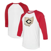 Cincinnati Reds Tiny Turnip Unisex State Outline 3/4-Sleeve Raglan T-Shirt - White/Red - MLB Lifestyle