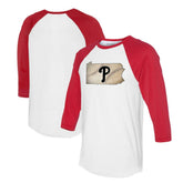 Philadelphia Phillies Tiny Turnip Unisex State Outline 3/4-Sleeve Raglan T-Shirt - White/Red - MLB Discount