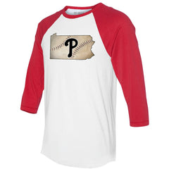 Philadelphia Phillies Tiny Turnip Unisex State Outline 3/4-Sleeve Raglan T-Shirt - White/Red - MLB Discount