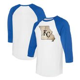 Kansas City Royals Tiny Turnip Unisex State Outline 3/4-Sleeve Raglan T-Shirt - White/Royal - MLB on Sale