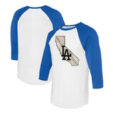 Los Angeles Dodgers Tiny Turnip Unisex State Outline 3/4-Sleeve Raglan T-Shirt - White/Royal - MLB Discount