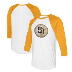San Diego Padres Tiny Turnip Unisex Stitched Baseball 3/4-Sleeve Raglan T-Shirt - White/Gold - MLB Lifestyle