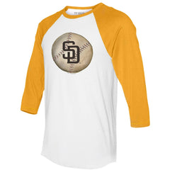 San Diego Padres Tiny Turnip Unisex Stitched Baseball 3/4-Sleeve Raglan T-Shirt - White/Gold - MLB Lifestyle