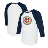 Minnesota Twins Tiny Turnip Unisex Stitched Baseball 3/4-Sleeve Raglan T-Shirt - White/Navy - MLB Lifestyle