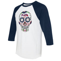Atlanta Braves Tiny Turnip Unisex Sugar Skull 3/4-Sleeve Raglan T-Shirt - White/Navy - MLB Sale