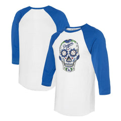 Los Angeles Dodgers Tiny Turnip Unisex Sugar Skull 3/4-Sleeve Raglan T-Shirt - White/Royal - MLB Online