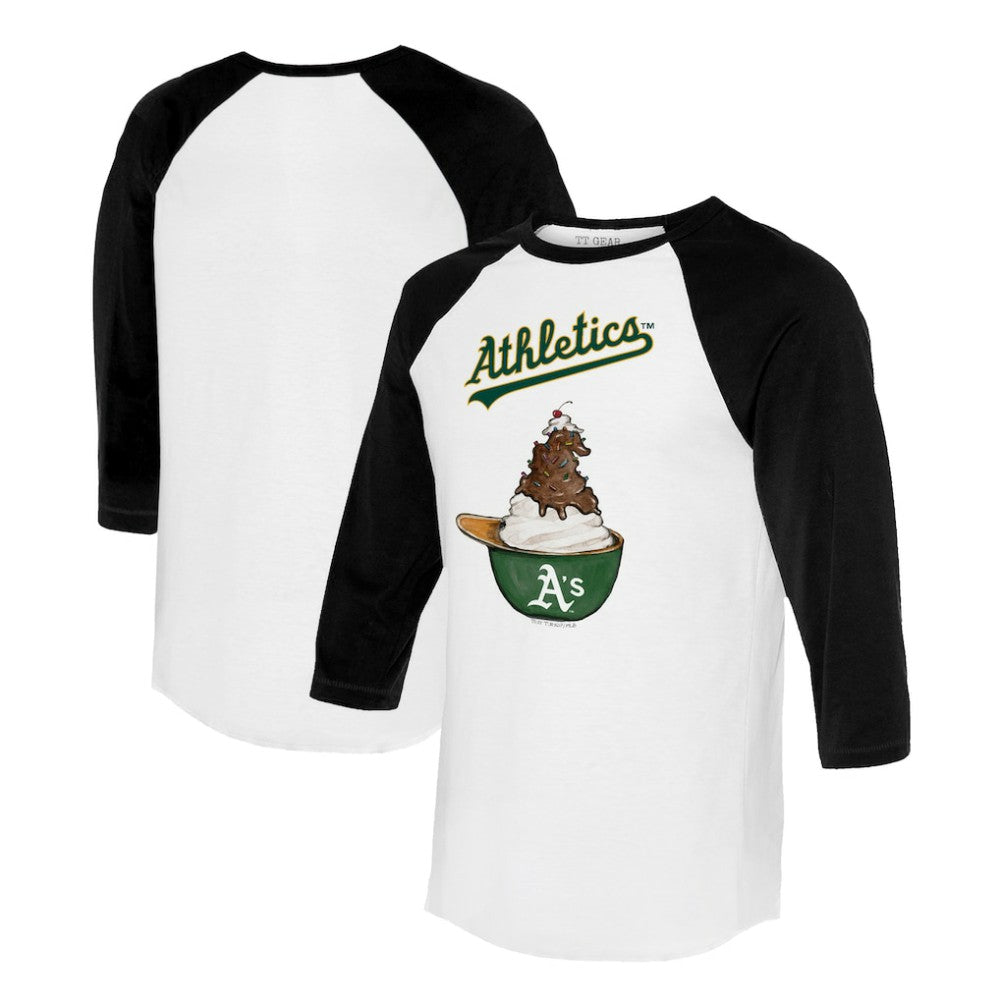 Athletics Tiny Turnip Unisex Sundae Helmet 3/4-Sleeve Raglan T-Shirt - White/Black - MLB Online