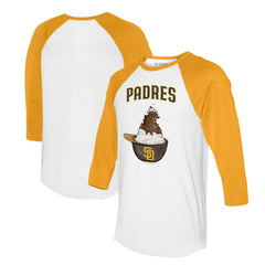 San Diego Padres Tiny Turnip Unisex Sundae Helmet 3/4-Sleeve Raglan T-Shirt - White/Gold - MLB on Sale