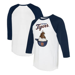 Detroit Tigers Tiny Turnip Unisex Sundae Helmet 3/4-Sleeve Raglan T-Shirt - White/Navy - MLB Discount